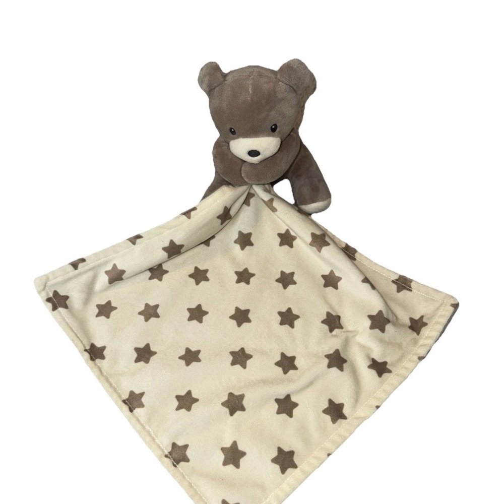 Rene Rofe Baby Bear Security Blanket Cream Brown Stars Velour Minky Lovey NEW